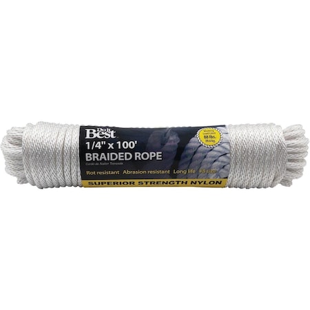 All-Source 1/4 In. x 100 Ft. White Braided Nylon Packaged Rope 707066